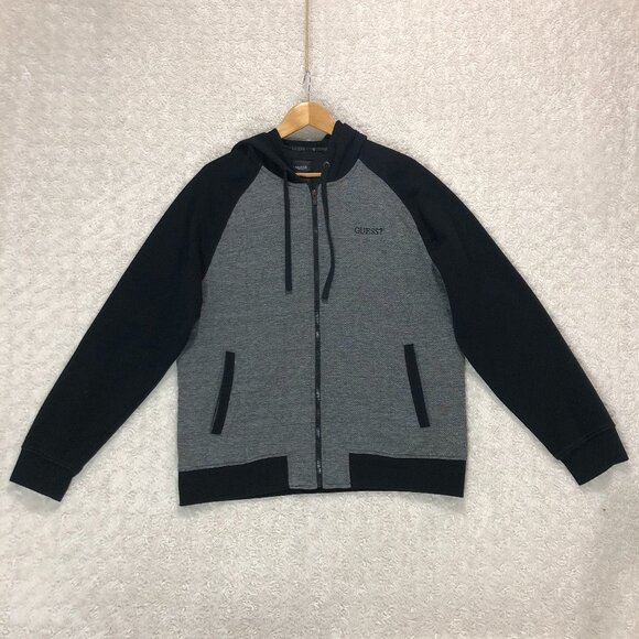 Guess Men's Black and‎ Gray Zipper Up Hoodie Size XL - Picture 1 of 6